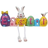 Aoutrow Easter Bunny Eggs Resin Centerpiece with The Word Easter, Rabbits Eggs Tabletop Resin Figurine for Easter Home and Of