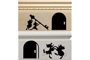 ASTUTE GRACE Cute Mice Pals Jaq and Gus Decorative Baseboard Vinyl Decals with Mouse Hole | Black | Set of 2 | AG-647