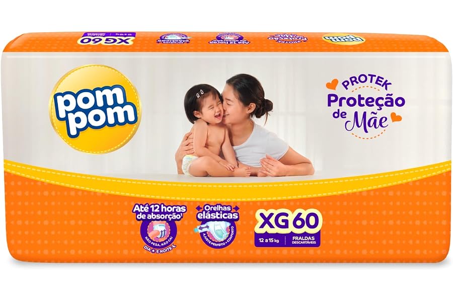 Fralda Pom Pom Protek Proteção de Mãe Hiper XG 60 Unidades