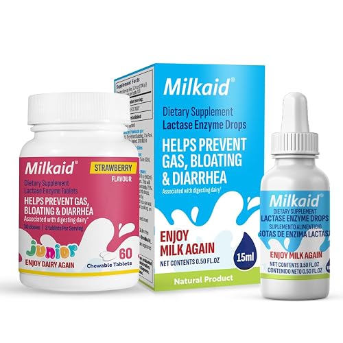 Milkaid Junior Lactase Enzyme Chewable Tablets for Lactose Intolerance ...