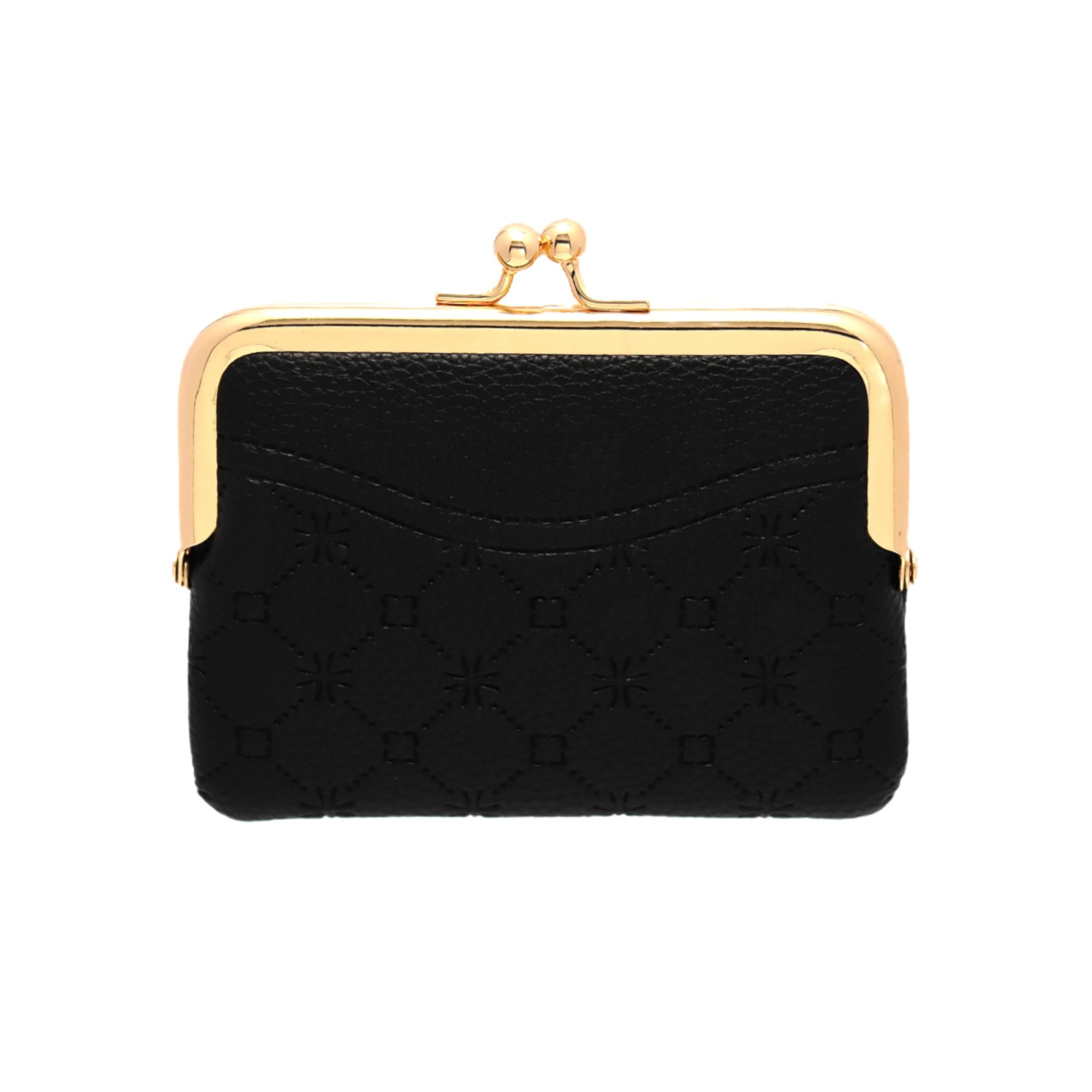 Photo 1 of Coin Purse Vintage Bag Lock Wallet Buckle Kiss Lock change purse change holder wallet coin Leather coin wallet(F black)