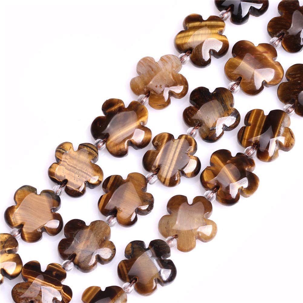 Sweet & Happy Girl's Store 15mm Flower Gemstone Tiger Eye Beads Strand 15 Inch Jewellery Making Beads