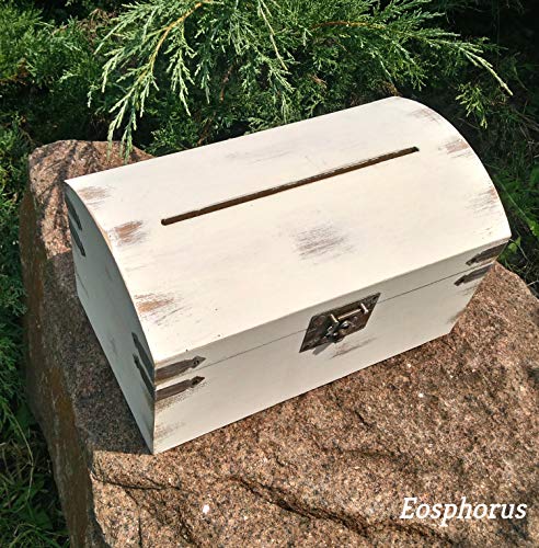 Shabby Chic Wedding Card Box - Vintage Rustic Wedding Decor - Wedding Card Holder with Card Slot | White Distressed Personalized Card Keepsake Chest