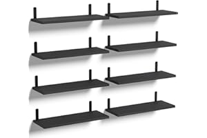 Boswillon Black Floating Shelves Set of 8 for Decor, Rustic Wood Hanging Shelves for Wall Storage, Shelves for Bedroom, Bathroom, Living Room - Black