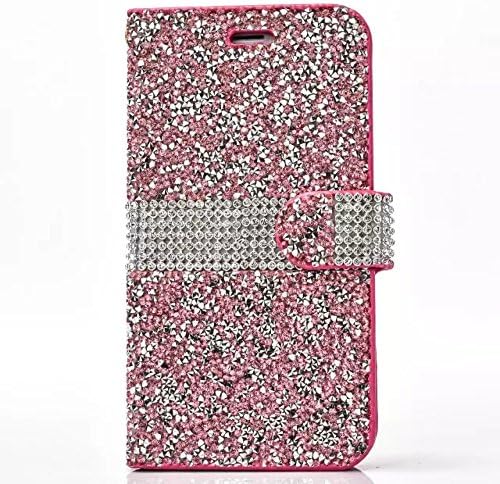 Iphone 7 Plus Case, Shinny Glitter Jelly Color Full Diamond Rhinestone Magnet PU Leather Stand Wallet Flip Case for Iphone 7 Plus 5.5"(Belt &amp; Card Cash Holder) (Pink)