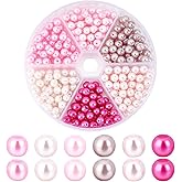 PH PandaHall 300pcs Pink Series Pearl Beads 6mm Round Glass Pearl Beads, 6 Colors Baking Painted Pink Pearls Craft Beads Spacer Beads for Bracelet Necklace Earrings Jewelry Making Supplies