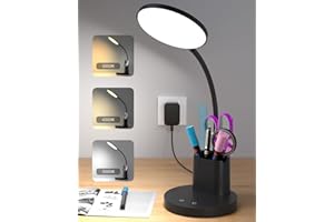 Sailstar Small Desk Lamp, LED Desk Lamps for Home Office, 3 Lighting Modes, 800LM Eye-Caring Desk Light with Pen Holder, Touch Control, Dimmable, 360° Gooseneck Desk Lamp for College Dorm Room, Black