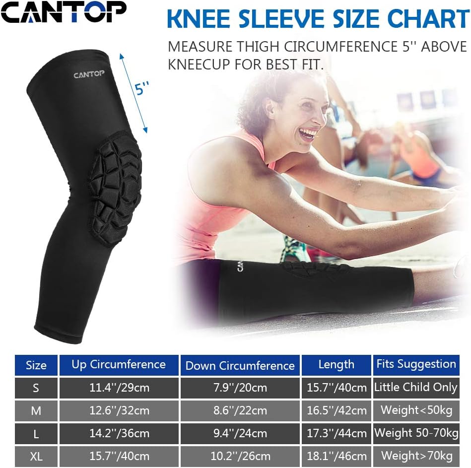Cantop Compression Knee Pads Leg Sleeve Support Protector Sprots Brace for Volleyball Basketball Football, Sold as Pair : Sports & Outdoors