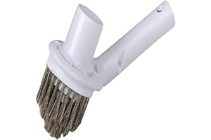 Pooline Corner Brush with Vacuum Connection - White Brush Body and Handle - Stainless Steel Bristles
