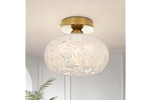 FRIDEKO HOME Semi Flush Mount Ceiling Light - Globe Glass Ceiling Light Fixture Gold Bedroom Light Fixture Modern Hallway Light Fixtures for Bathroom Entryway Kitchen Laundry Room