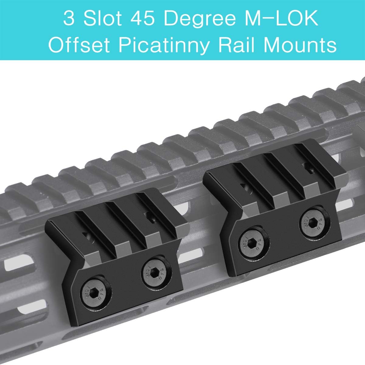MLOK Offset Rail Mounts, VIAKEY 3 Slot Aluminum 45 Degree Angle Offset Side Flashlight Optic Sight Picatinny Rail Mount for M-LOK System - 2 Pack (3 Slot - 2 PCS) : Sports & Outdoors