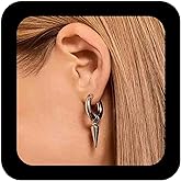 Erimberate Punk Spikes Rivets Dangle Earrings Silver Metal Spikes Drop Earring Minimalist Spiky Circle Hoop Earring Small Spiky Rivets Hoop Earrings Jewelry for Women