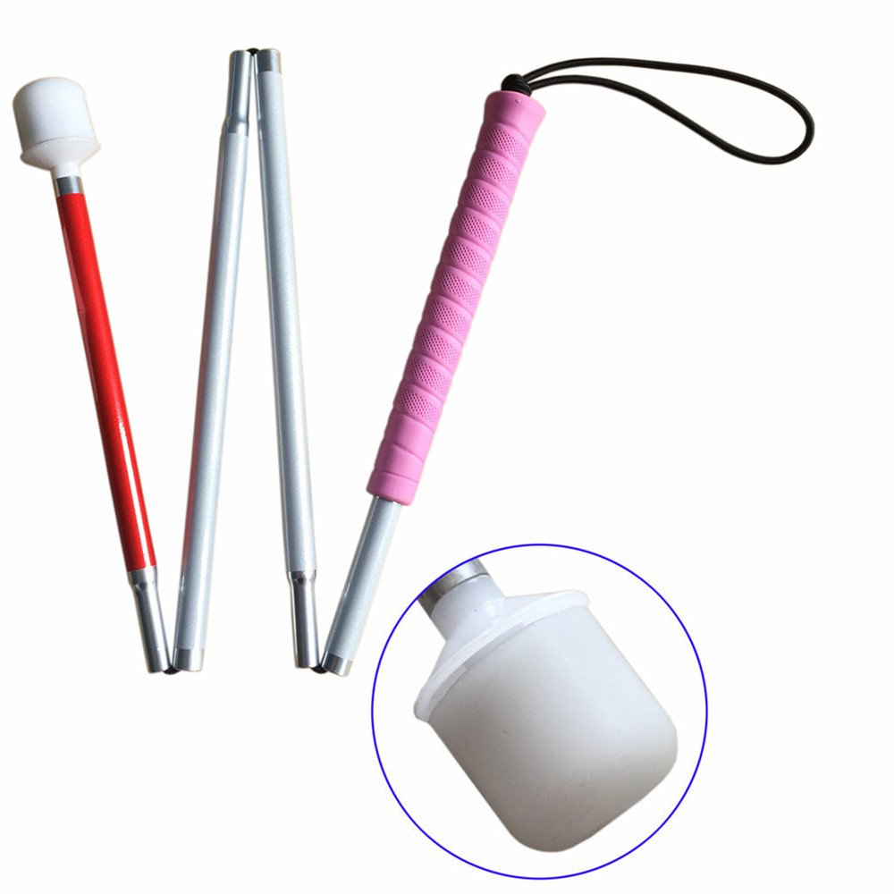 Aluminum Mobility Folding Cane for The Blind (Folds Down 4 Sections) White Cane for Children, Pink Handle