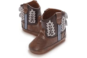 Baby Cowboy Boots Western Boots Toddler Cowboy Bootie Soft Sole Non-Slip Crib Shoes for Infant Boys Girls 0-18 Months