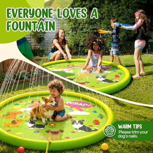 Peradix Splash Pad, Splash Water Mat, PVC Play Sprinkler Pad, Water Jueg Splash for Activities Outdoor Games for Family Kids/Beach/Garden (Dark Green)