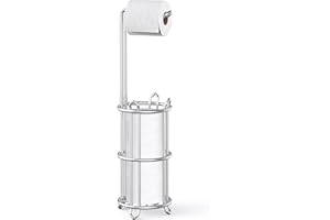 Meangood Toilet Paper Holder Stand and Tissue Paper Roll Dispenser for 4 Mega Rolls, Bathroom Free Standing Tissue Roll Storage Holder Rack, Metal Wire Silver