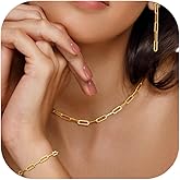 KesaPlan Gold Chain Necklace Bracelet and Earrings for Women Silver Chunky Jewelry Set, 14K Gold Plated Ladies Dainty and Chunky Chain Link Paperclip Jewelry Set for Women Gifts
