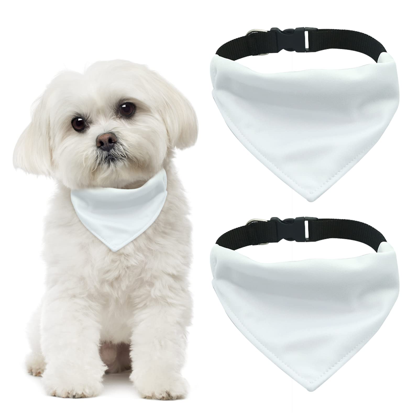 HACRAHO Dog Bandana with Adjustable Buckle, 2 PCS Pet Dog Sublimation Double-Sided Blank Dog Bandanas with D-Ring Adjustable Quick Release Buckle Dog Bandana for Small and Medium Dogs, White, M