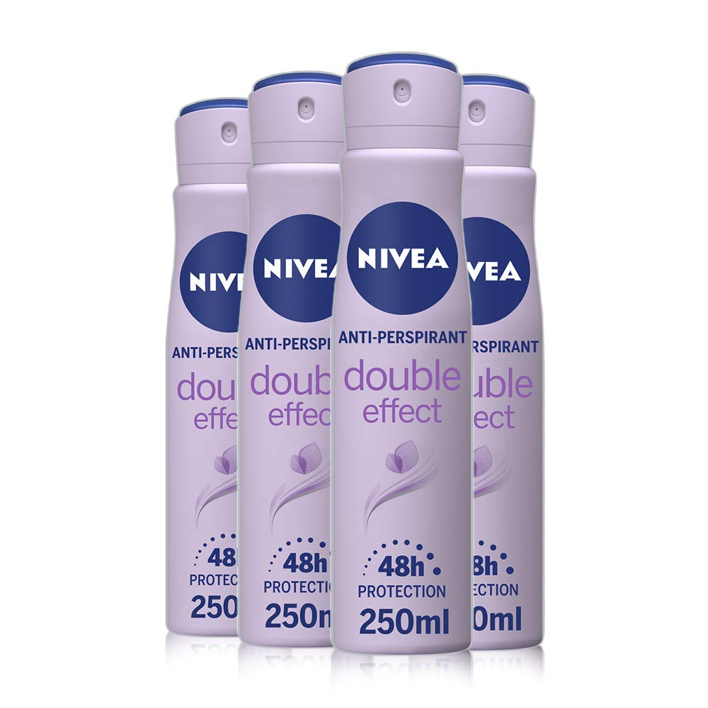 NIVEA Anti-Perspirant Deodorant Spray Double Effect Pack of 4 (4 x 250ml), 48hr Deodorant for Women, Protection & Smooth Underarms, Anti-Perspirant Spray for Women, Deodorant Womens