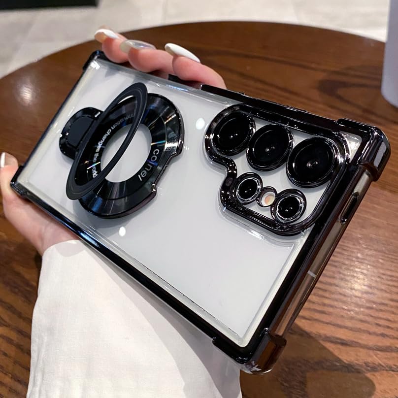 Photo 1 of [Compatible with Magsafe ] Kickstand Case for Samsung Galaxy S24 S23 S22 Ultra Plus Note20Ultra [with Camera Lens Protector] Magnetic Holder Millitary Cover (Black,for Samsung S25 Plus)