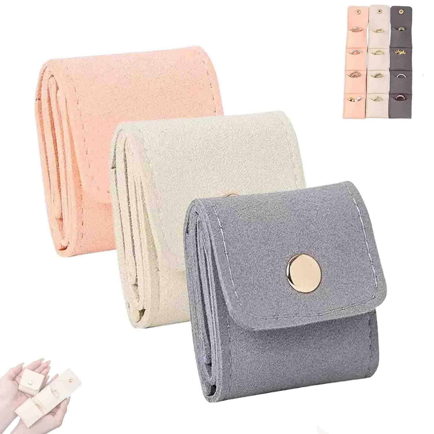 LIFECOSM Mini Travel Jewelry Bag, Travel Jewelry Roll Bag with Buckle,Foldable Portable Jewelry Organizers and Storage for Travel Essentials,Ring,Earring (3PCS)