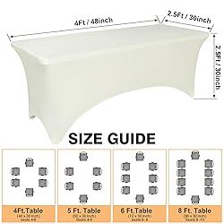 2 Pack 4 Feet Ivory Spandex Tablecloth for