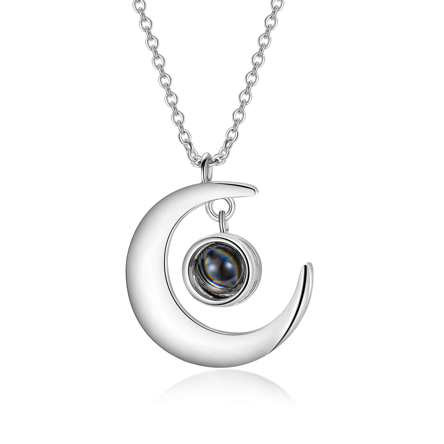 SOULMEET 925 Sterling Silver Crescent Moon necklace Half moon necklace 100 languages I Love You Jewelry gift for women girls — image 1