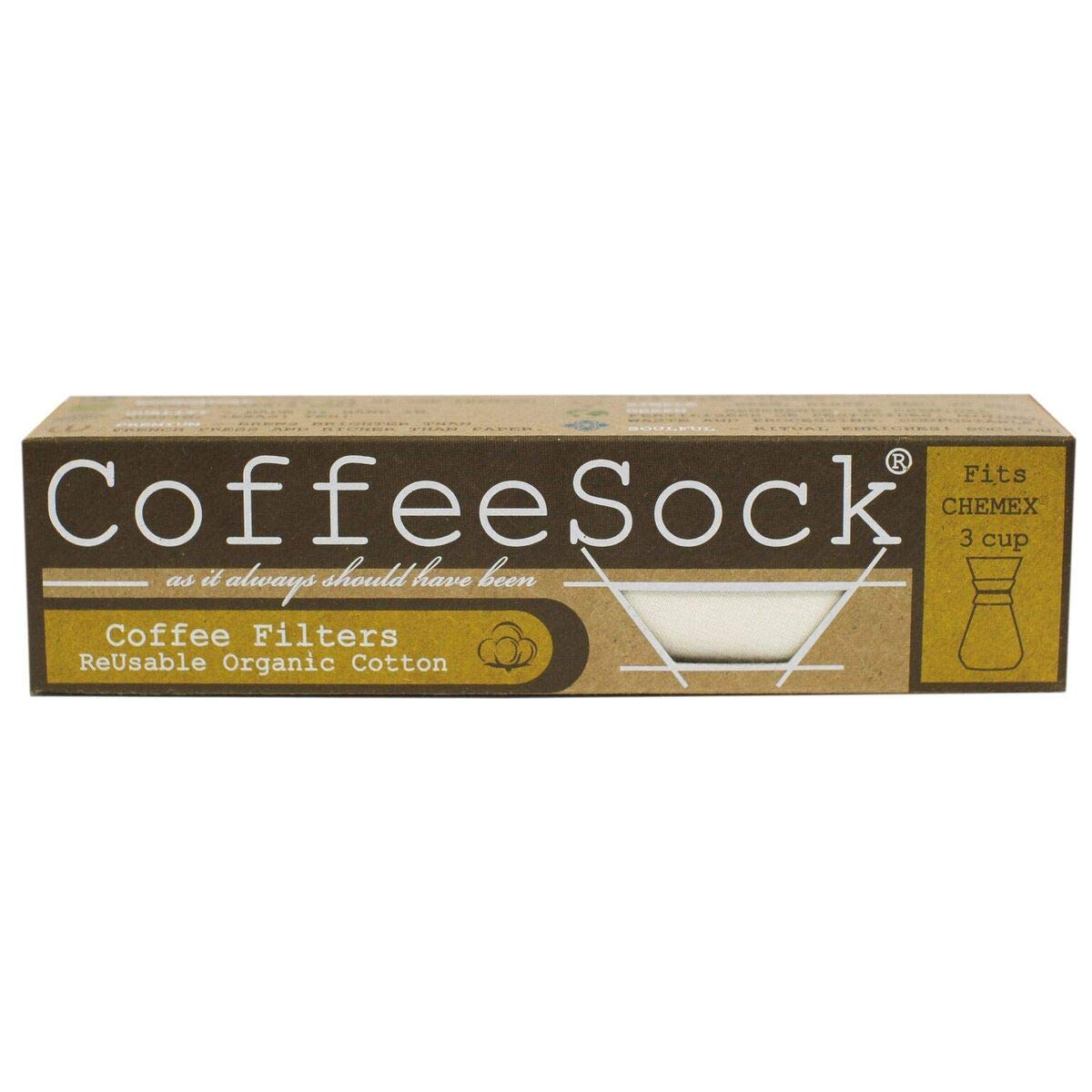 CoffeeSock Reusable Filters Made to Fit Chemex 3-6 Cup Carafes -The Original Reusable Coffee Filter- GOTS Certified Organic Cotton Reusable Coffee Filters