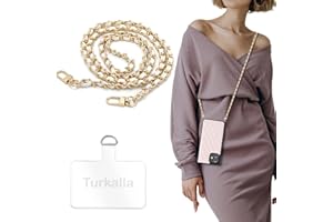 Turkalla Phone Crossbody Chain Cell Phone Lanyard,Universal Leather+Metal Shouder Strap with Phone Tether Patches (B)