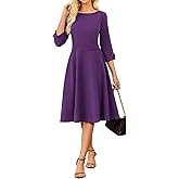 GRACE KARIN Work Dresses for Women 2025 3/4 Sleeve Fit and Flare Business Midi Dress Classy Office Dresses with Pockets
