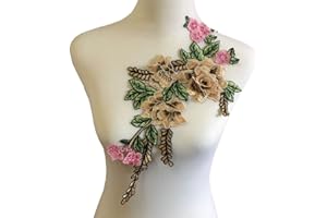 ZALALAA Flowers Embroidered Patch Sticker for Clothing Jacket Jeans Lace Applique DIY Clothes Decorations Fabric Patches (Color C Khaki)