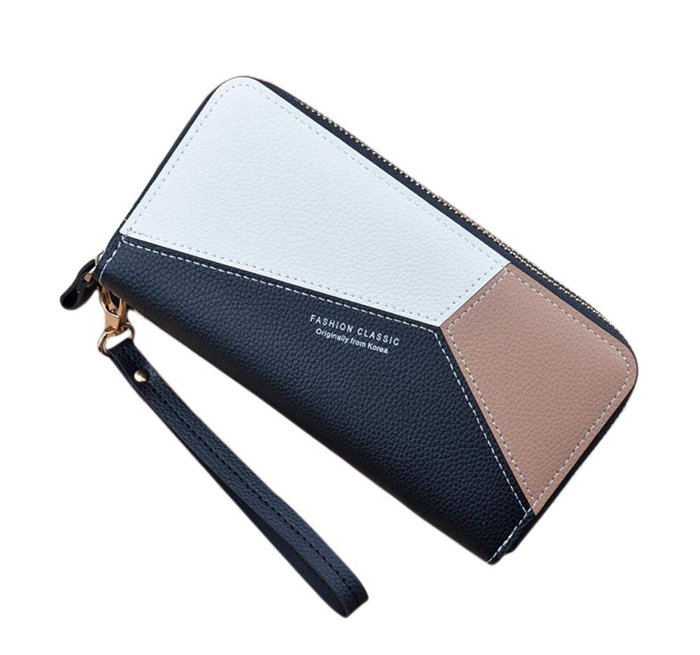 Oyccen Double Zip Long Wallet Women's Large Capacity Card Holders Coin Purse Clutch Phone Bag with Wrist Strap