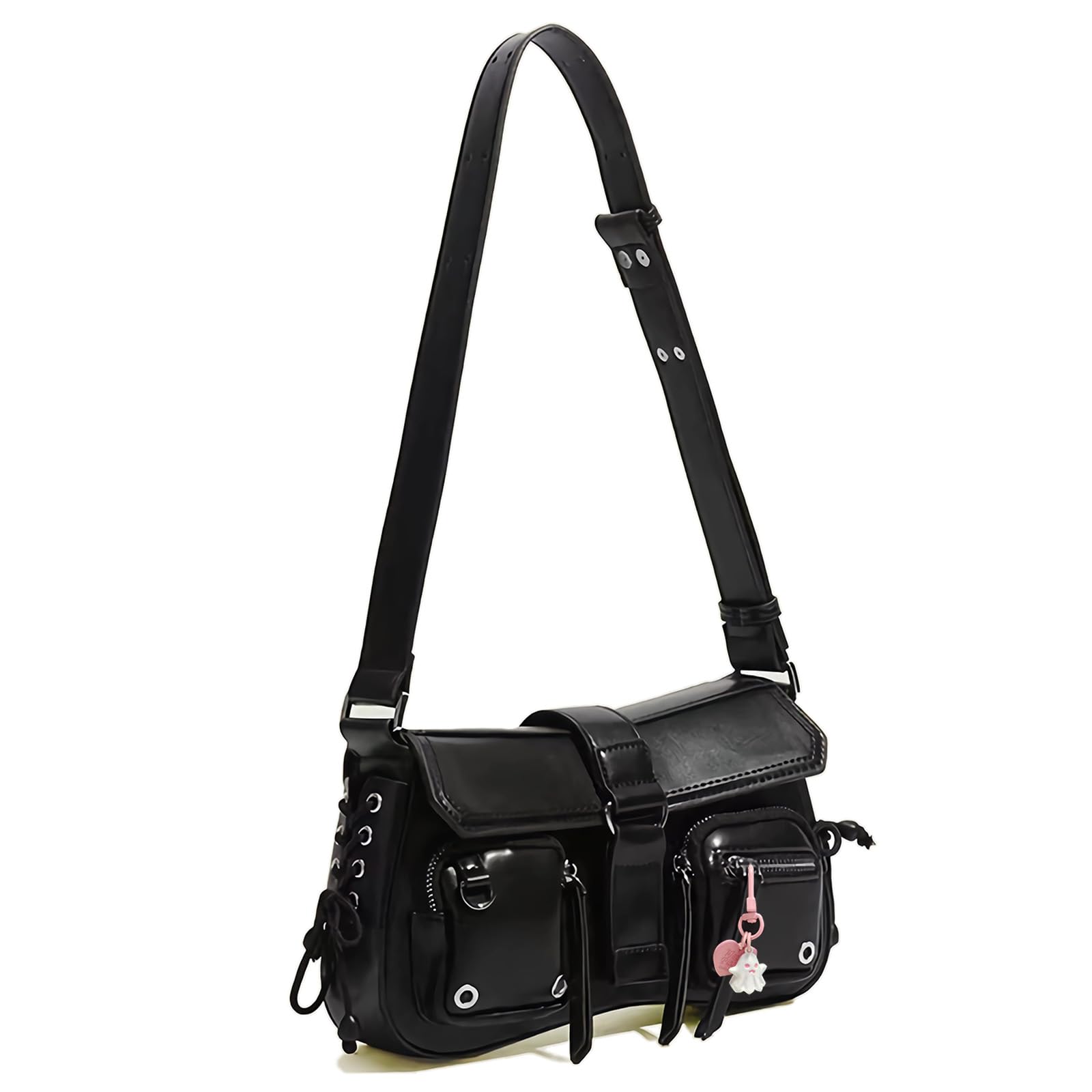 Photo 1 of Small Shoulder Bag for Women, Black Y2K Shoulder Handbag with a Cute Halloween Pendant for Women Clutch Classic Retro Satchel Bag
