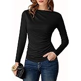 GRACE KARIN 2026 Women's Long Sleeve Wrap Blouse - Boat Neck Ruched Fitted Trendy Top for Fall Dressy Casual