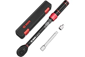 VANPO 3/8" Drive Click Torque Wrench, 5-45 Ft-Lb/6.8-61Nm, ±3% Accuracy, Dual-Direction 72-Tooth Torque Wrench Set with Adapt