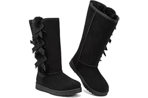 THATXUAOV Womens winter boots,Black fuzzy Mid-Calf Boots,fashion Warm casual outdoor snow boots for women