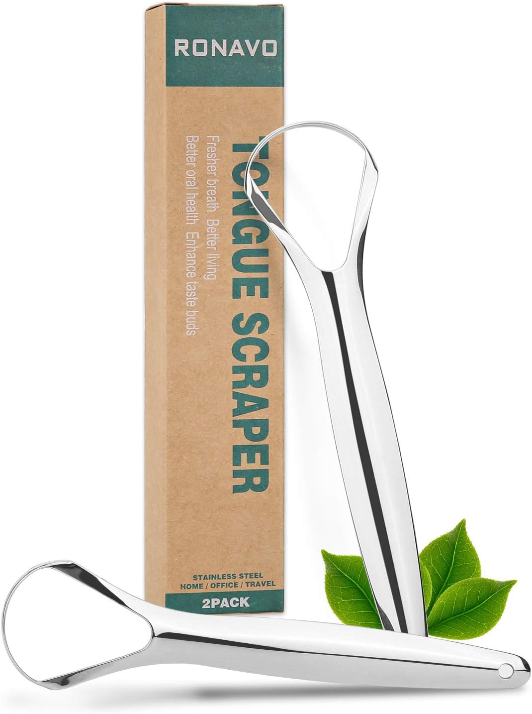 Tongue Scraper (2 Pack), Cure Bad Breath (Medical Grade), Stainless Steel Tongue Cleaners, 100