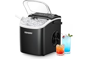 EUHOMY Countertop Ice Maker Machine with Handle, 26lbs in 24Hrs, 9 Ice Cubes Ready in 6 Mins, Auto-Cleaning Portable Ice Make
