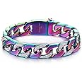 COOLSTEELANDBEYOND Men’s Stainless Steel Curb Chain Bracelet Rainbow Colorful High Polished with Cubic Zirconia