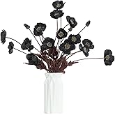 DuHouse 6 Pcs Silk Artificial Poppies, Realistic Fake Flowers with Buds for Table Centerpieces, Wedding Arrangements, Home and Office Decor(Black)