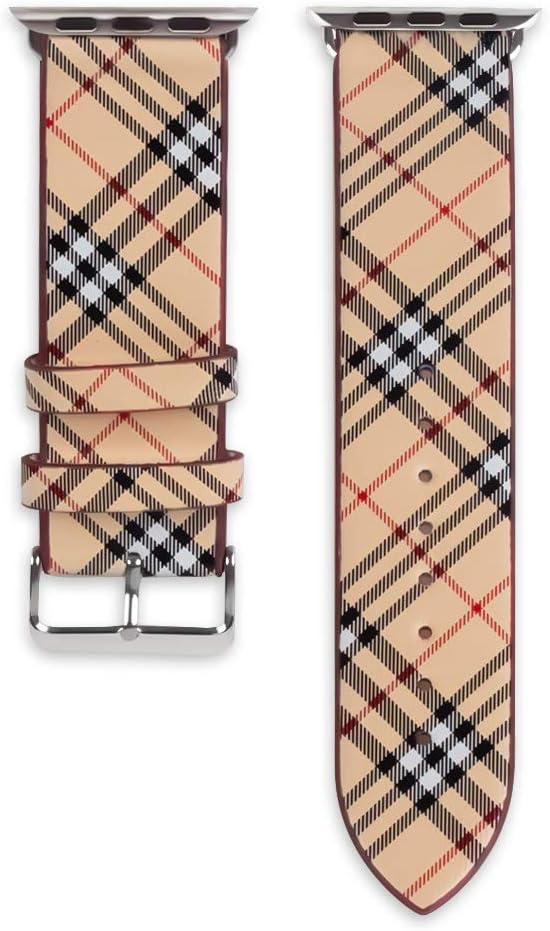 40mm 38mm Tartan Plaid Style Replacement Strap Wrist Band Watch Band with Silver Metal Adapter Compatible for Apple Watch Series 4 3 2 1 (Not fit for iWatch 44mm/42mm) Khaki