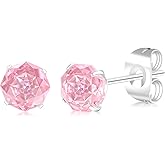 FACOKO Women's light luxury earrings 6MM rose zircon titanium earrings transparent/pink/purple/colorful optional hypoallergenic simple earring