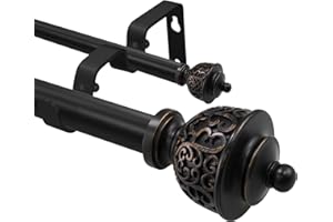 BHSRODS 1 Inch Black Double Curtain Rod with Vintage-style Finials-Tension Curtain Rods 84-120 Inchs for Bedroom&Home Decor