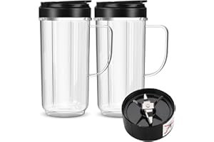 UBYNID 2 Pack Magic Bullet Blender Cups, Tall 22oz Cup with Flip Top To-Go Lid & 4 Fins Cross Blade Blender Replacement Parts, Replacement Cup Mug with Handle Compatible with Magic Bullet 250w MB1001