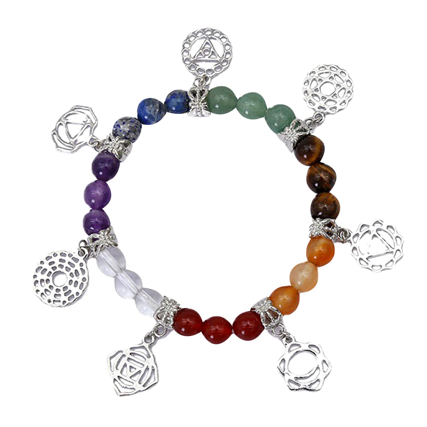Soulnioi 7 Chakras Crystal Symbol Dangle Charms Bracelet Jewelry Gift for Women Girls