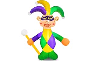TURNMEON 4 Foot Mardi Gras Inflatables Jester Outdoor Mardi Gras Decoration, LED Lighted Blow Up Jester Mardi Gras Decoration Yard Lawn Garden Indoor Home Carnival Mardi Gras Party Supplies