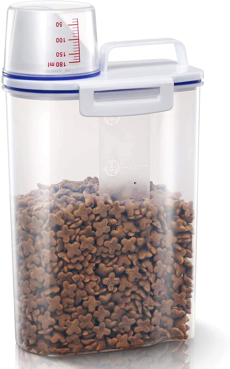 TBMax 2L/5L Pet Food Storage Container for Dogs/Cats - Portable Dog Food Container for Dry Food, Small BPA-free Plastic Cat Food Storage Container with Lid and Measuring Cup, Pour Spout(2Liter)