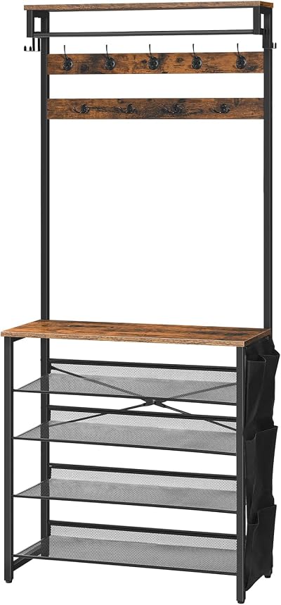 HOOBRO Hall Tree with Bench 5-Tier Shoe Storage Rustic Brown BF75MT01