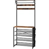 HOOBRO Hall Tree with Bench, Entryway Coat Rack with Shoe Rack, Shoe and Coat Rack, 5 Tier Shoe Storage Organizer with Oxford
