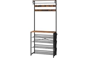 HOOBRO Hall Tree with Bench, Entryway Coat Rack with Shoe Rack, Shoe and Coat Rack, 5 Tier Shoe Storage Organizer with Oxford